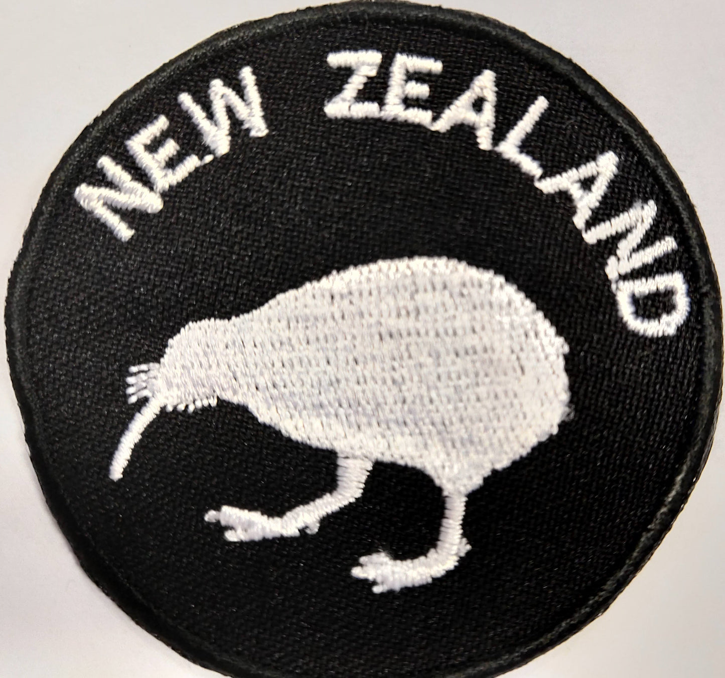 Kiwi Flag Patch with script - Round - Embroidered Multiple colours/sizes