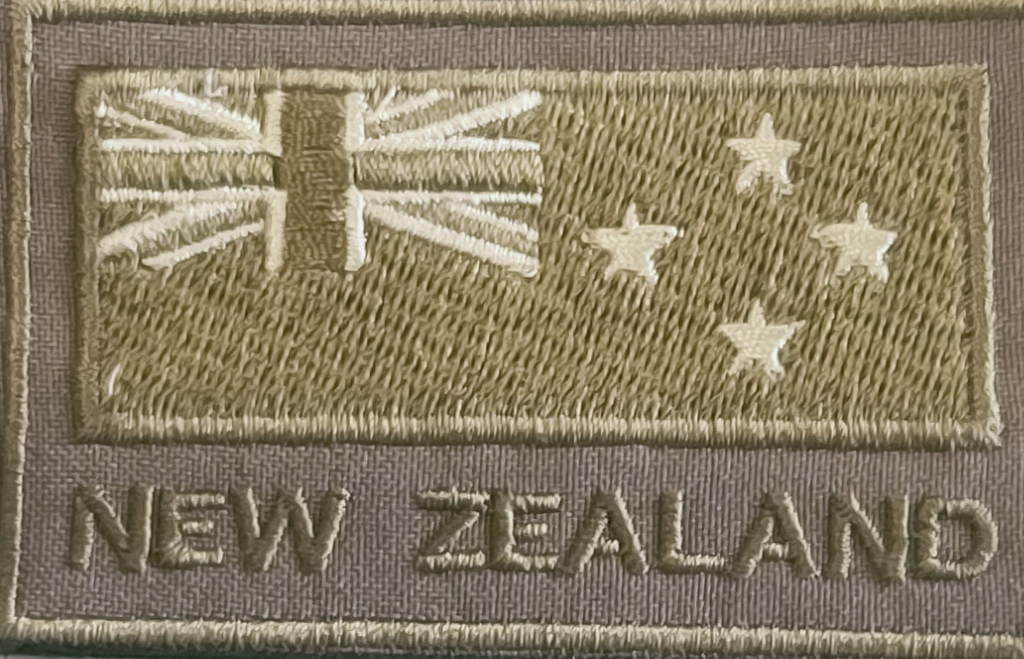 Khaki on brown Flag Patch of NZ with words - partial embroidery - Multiple colours/sizes made in tauranga new zealand