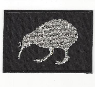 embroidered kiwi patch in silver and black made in new zealand