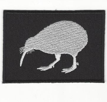 embroidered kiwi rectangular patch in white and black made in new zealand