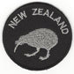 embroidered kiwi flag patch silver and black circular with new zealand in words