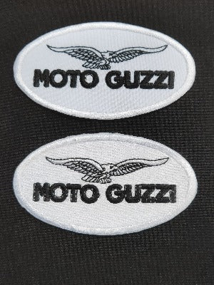 100% and partially embroidered black and white moto guzzi motorbike patches
