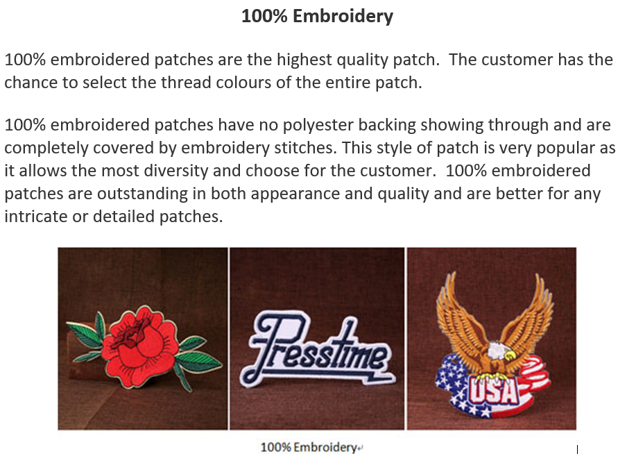 100% embroidery description and text