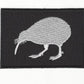 embroidered kiwi rectangular patch in white and black made in new zealand