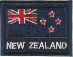 Partially embroidered flag patch of new zealand in navy blue includes new zealand in text made in new zealand