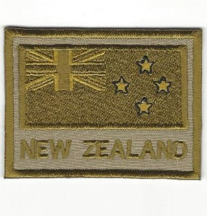 Partially embroidered flag patch of new zealand in gold includes new zealand in text made in new zealand