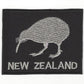 embroidered kiwi patch with the words new zealand underneath, silver and black made in new zealand