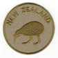 embroidered kiwi with new zealand in words, circular, gold made in new zealand