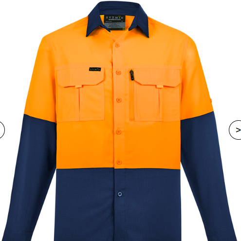 Embroidery patches and logos and branding made in tauranga NZ l/s outdoor syzmik hiviz shirt