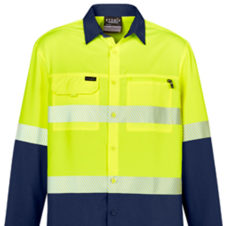 Embroidery patches and logos and branding made in tauranga NZ L/S mens syzmik hiviz shirt